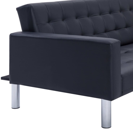 L-shaped Sofa Bed Black Faux Leather - Image 10