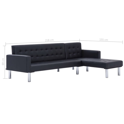 L-shaped Sofa Bed Black Faux Leather - Image 11