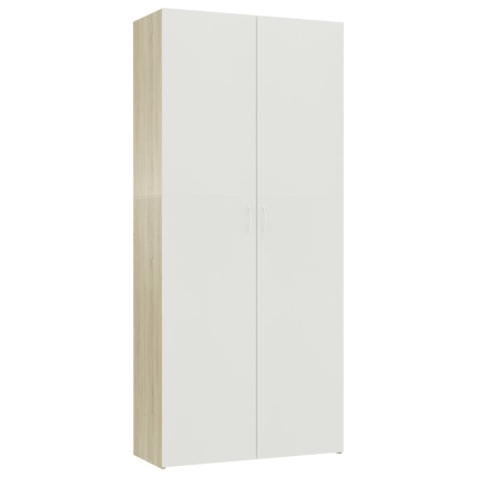 Storage Cabinet White and Sonoma Oak 80x35.5x180 cm Chipboard - Image 2