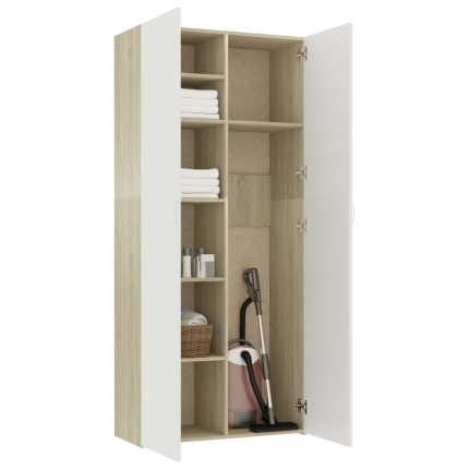 Storage Cabinet White and Sonoma Oak 80x35.5x180 cm Chipboard - Image 4