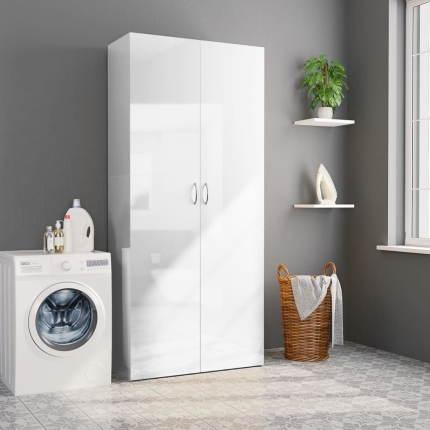 Storage Cabinet High Gloss White 80x35.5x180 cm Chipboard - Image 3