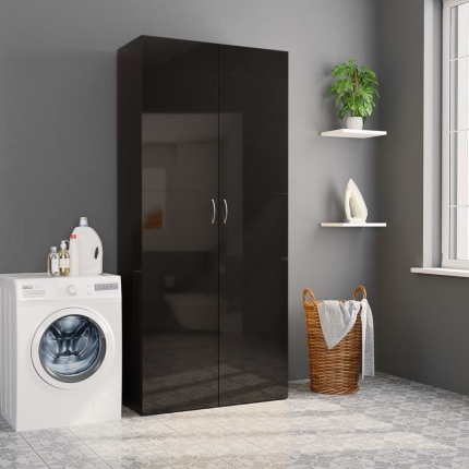 Storage Cabinet High Gloss Black 80x35.5x180 cm Chipboard - Image 3