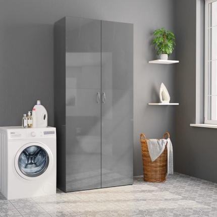 Storage Cabinet High Gloss Grey 80x35.5x180 cm Chipboard - Image 3