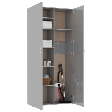 Storage Cabinet High Gloss Grey 80x35.5x180 cm Chipboard - Image 4