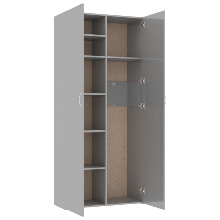 Storage Cabinet High Gloss Grey 80x35.5x180 cm Chipboard - Image 5