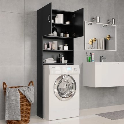 Washing Machine Cabinet Black 64x25.5x190 cm Chipboard - Image 3