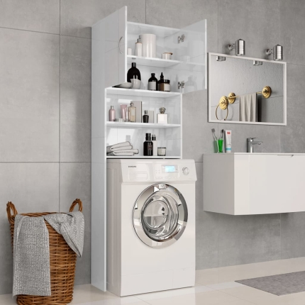 Washing Machine Cabinet High Gloss White 64x25.5x190 cm Chipboard - Image 3