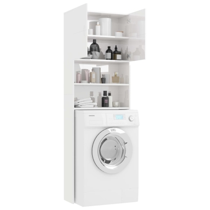 Washing Machine Cabinet High Gloss White 64x25.5x190 cm Chipboard - Image 4