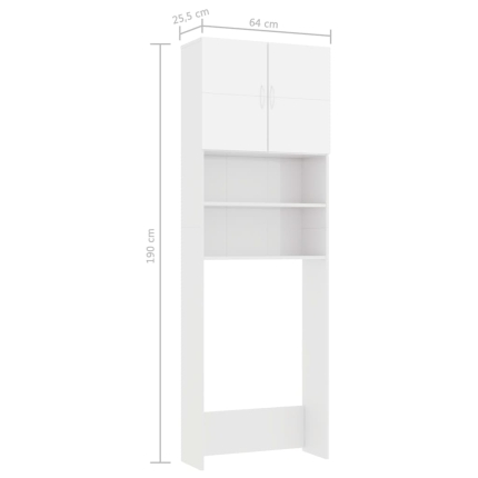 Washing Machine Cabinet High Gloss White 64x25.5x190 cm Chipboard - Image 8
