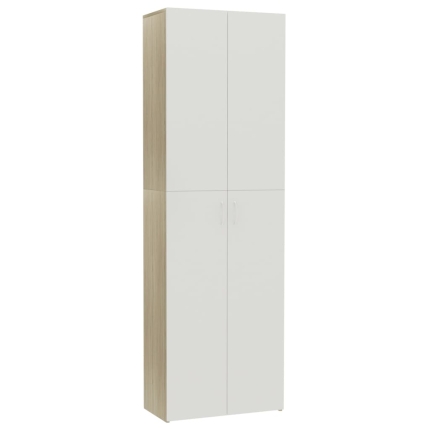 Office Cabinet White and Sonoma Oak 60x32x190 cm Chipboard - Image 2
