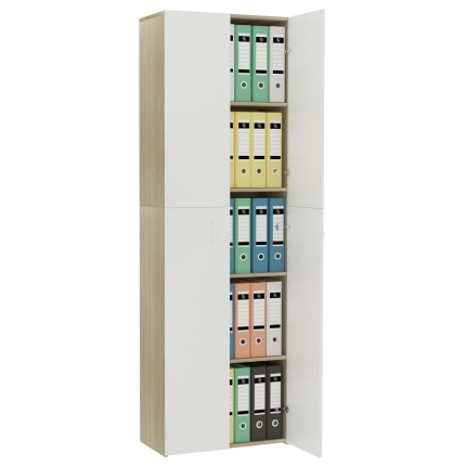 Office Cabinet White and Sonoma Oak 60x32x190 cm Chipboard - Image 4