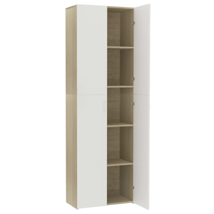 Office Cabinet White and Sonoma Oak 60x32x190 cm Chipboard - Image 5