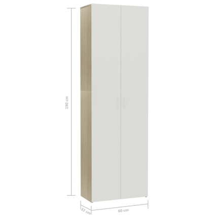 Office Cabinet White and Sonoma Oak 60x32x190 cm Chipboard - Image 8