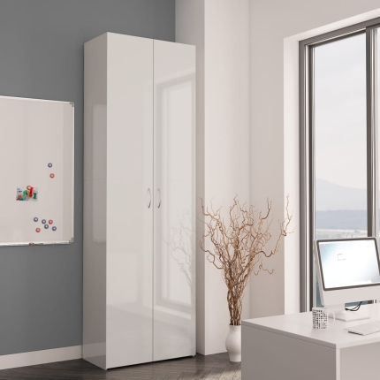 Office Cabinet High Gloss White 60x32x190 cm Chipboard - Image 3