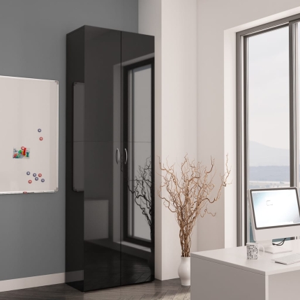 Office Cabinet High Gloss Black 60x32x190 cm Chipboard - Image 3