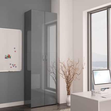 Office Cabinet High Gloss Grey 60x32x190 cm Chipboard - Image 3