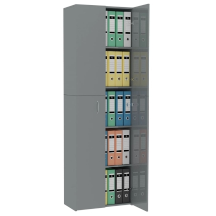 Office Cabinet High Gloss Grey 60x32x190 cm Chipboard - Image 4