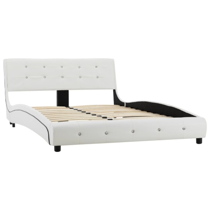Bed Frame White Faux Leather 106x203 cm King Single - Image 3
