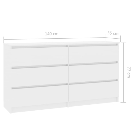 Sideboard High Gloss White 140x35x77 cm Chipboard - Image 6