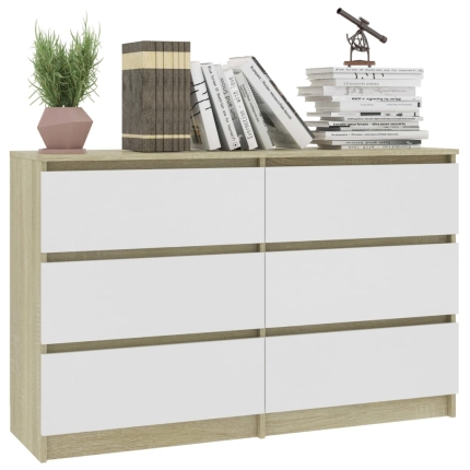 Sideboard White and Sonoma Oak 120x30x77 cm Chipboard - Image 3