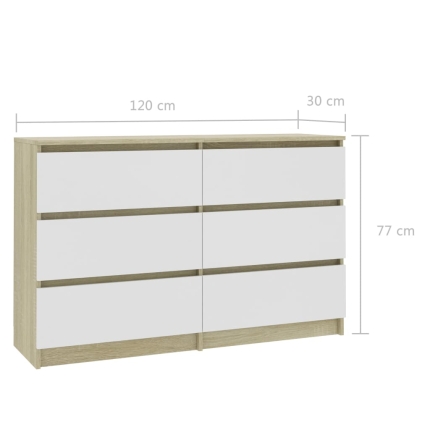 Sideboard White and Sonoma Oak 120x30x77 cm Chipboard - Image 6