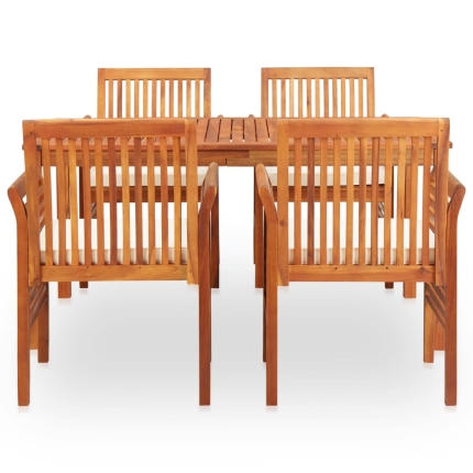 5 Piece Outdoor Dining Set with Cushions Solid Acacia Wood - Image 3
