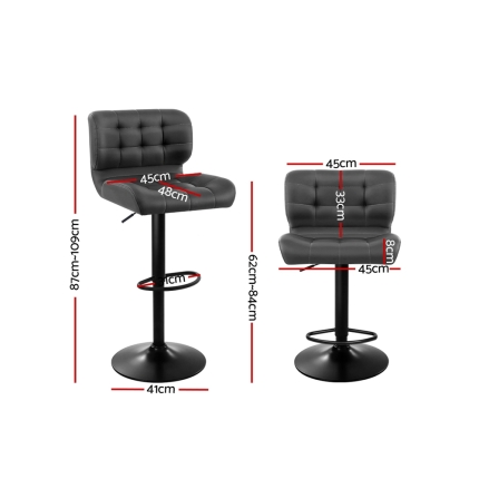 Artiss 2x Kitchen Bar Stools Gas Lift Bar Stool Chairs Swivel Leather Black Grey - Image 2