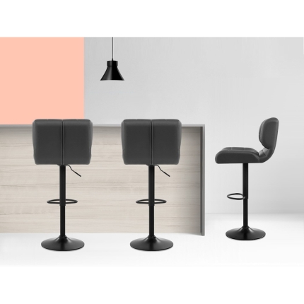 Artiss 2x Kitchen Bar Stools Gas Lift Bar Stool Chairs Swivel Leather Black Grey - Image 5