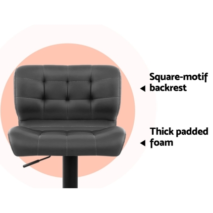 Artiss 2x Kitchen Bar Stools Gas Lift Bar Stool Chairs Swivel Leather Black Grey - Image 6