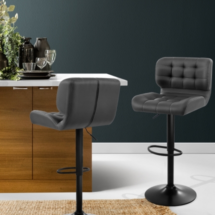Artiss 2x Kitchen Bar Stools Gas Lift Bar Stool Chairs Swivel Leather Black Grey - Image 7