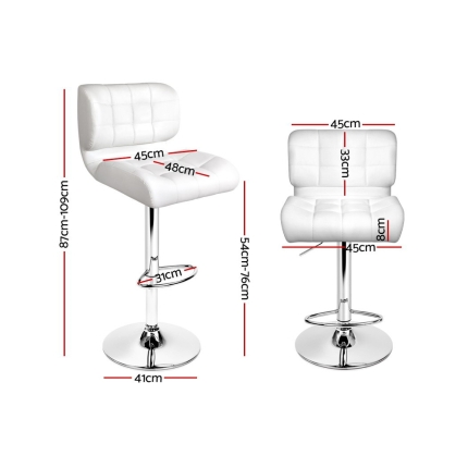 Artiss Set of 2 PU Leather Gas Lift Bar Stools - White and Chrome - Image 2