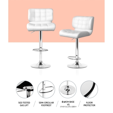 Artiss Set of 2 PU Leather Gas Lift Bar Stools - White and Chrome - Image 3