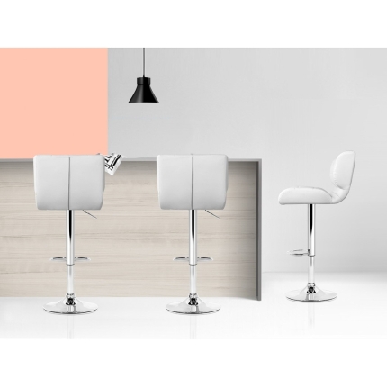 Artiss Set of 2 PU Leather Gas Lift Bar Stools - White and Chrome - Image 4