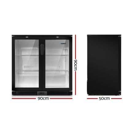 Devanti Bar Fridge 2 Glass Door Commercial Display Freeer Drink Beverage Cooler Black - Image 2
