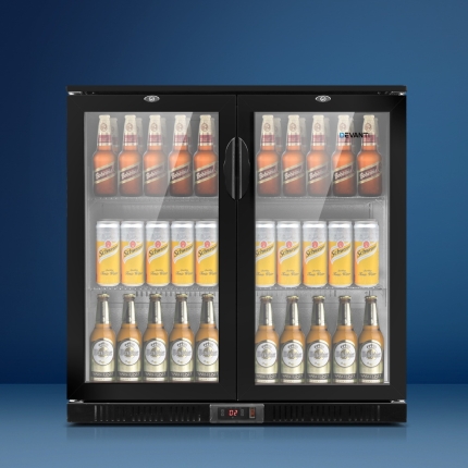 Devanti Bar Fridge 2 Glass Door Commercial Display Freeer Drink Beverage Cooler Black - Image 7