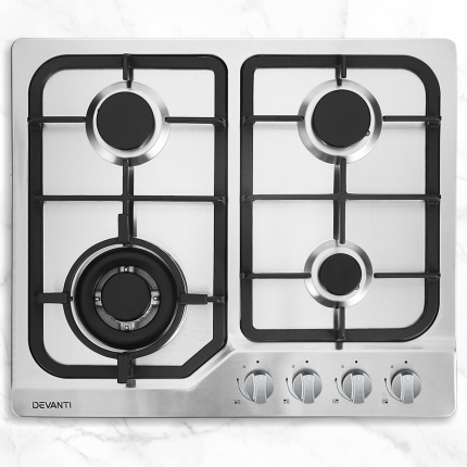 Devanti Gas Cooktop 60cm Gas Stove Cooker 4 Burner Cook Top Konbs NG LPG Steel - Image 7