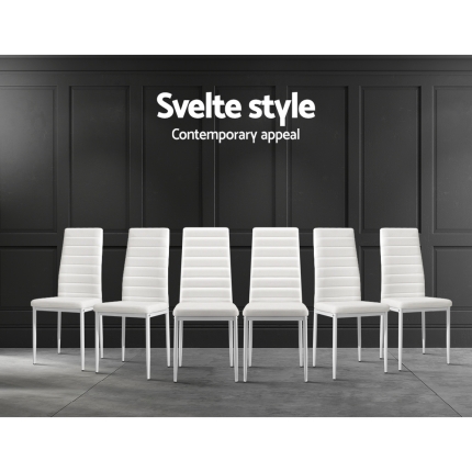 Artiss Astra 7-piece Dining Table and Chairs Dining Set Tempered Glass Leather Seater Metal Legs White - Image 5