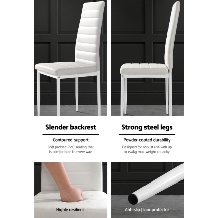 Artiss Astra 7-piece Dining Table and Chairs Dining Set Tempered Glass Leather Seater Metal Legs White - Image 6