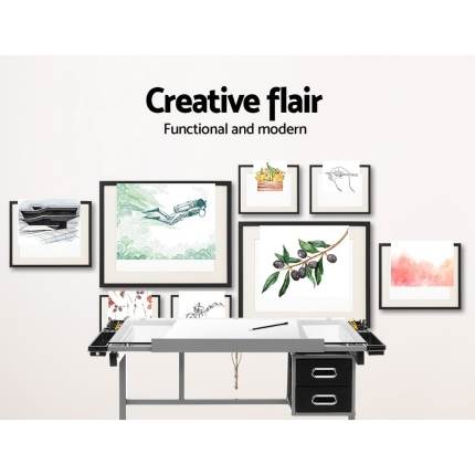 Artiss Drawing Desk Drafting Table Craft Adjustable Glass Art Tilt Drawers Grey - Image 4