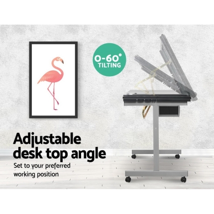 Artiss Drawing Desk Drafting Table Craft Adjustable Glass Art Tilt Drawers Grey - Image 6