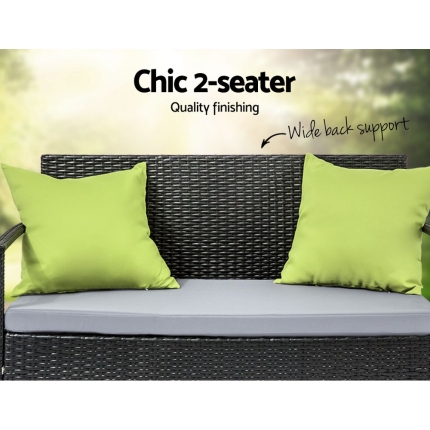 4 Seater Sofa Set Outdoor Furniture Lounge Setting Wicker Chairs Table Rattan Lounger Bistro Patio Garden Cushions Black - Image 4
