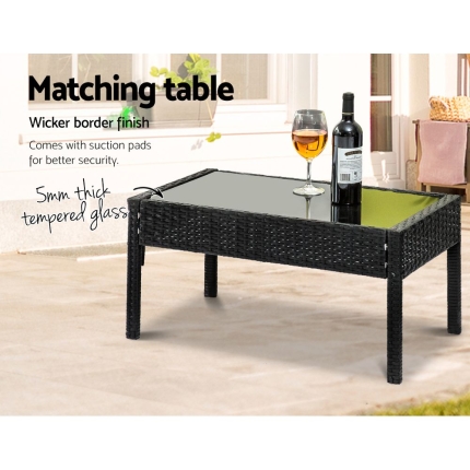 4 Seater Sofa Set Outdoor Furniture Lounge Setting Wicker Chairs Table Rattan Lounger Bistro Patio Garden Cushions Black - Image 6