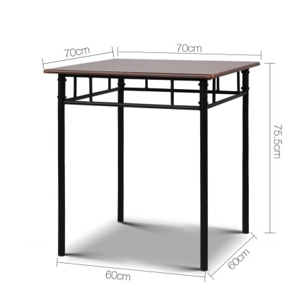 Artiss Metal Table and Chairs - Walnut & Black - Image 3