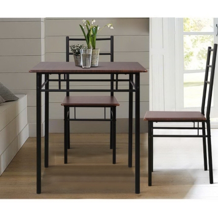 Artiss Metal Table and Chairs - Walnut & Black - Image 4