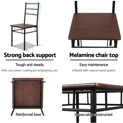 Artiss Metal Table and Chairs - Walnut & Black - Image 6