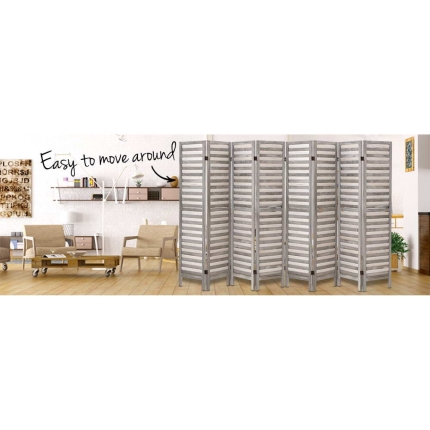 Artiss 8 Panel Room Divider Screen Privacy Wood Dividers Timber Stand Grey - Image 5