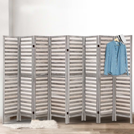 Artiss 8 Panel Room Divider Screen Privacy Wood Dividers Timber Stand Grey - Image 7