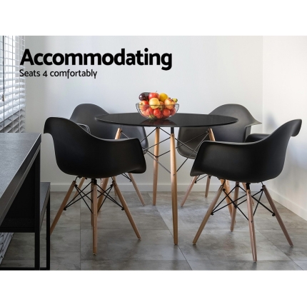Artiss 4-Seater Round Replica Eames DSW Dining Table Kitchen Timber Black 90cm - Image 4