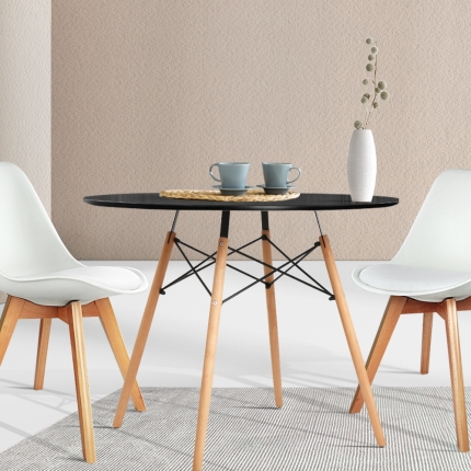 Artiss 4-Seater Round Replica Eames DSW Dining Table Kitchen Timber Black 90cm - Image 7