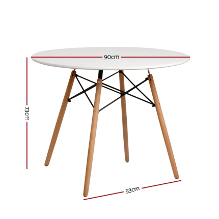 Artiss 4-Seater Round Replica Eames DSW Dining Table Kitchen Timber White 90cm - Image 2